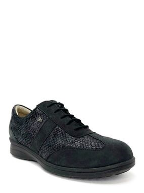 Finn Comfort Lazio Lace-up Comfort Shoe UK Size 5.5 = US 8 Black Metallic EUC
